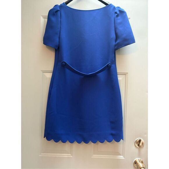 Anthropologie Blue Scalloped Hem Mini Dress‎ Short Puff Sleeve Party - Picture 9 of 12